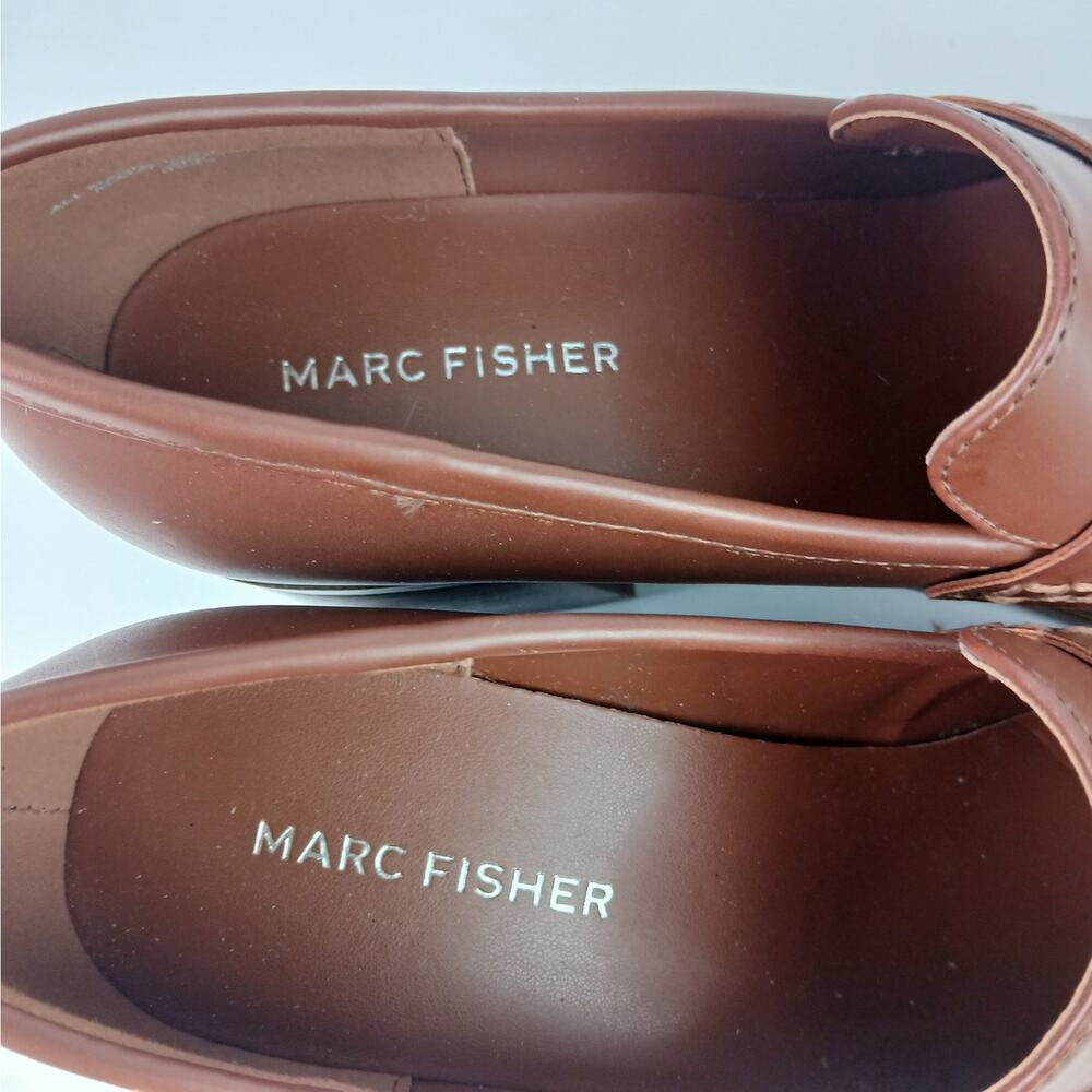 Marc Fisher Women's SZ 7.5 Vegan Leather Kchris Heeled Loafers In Brown NEW - Picture 7 of 8